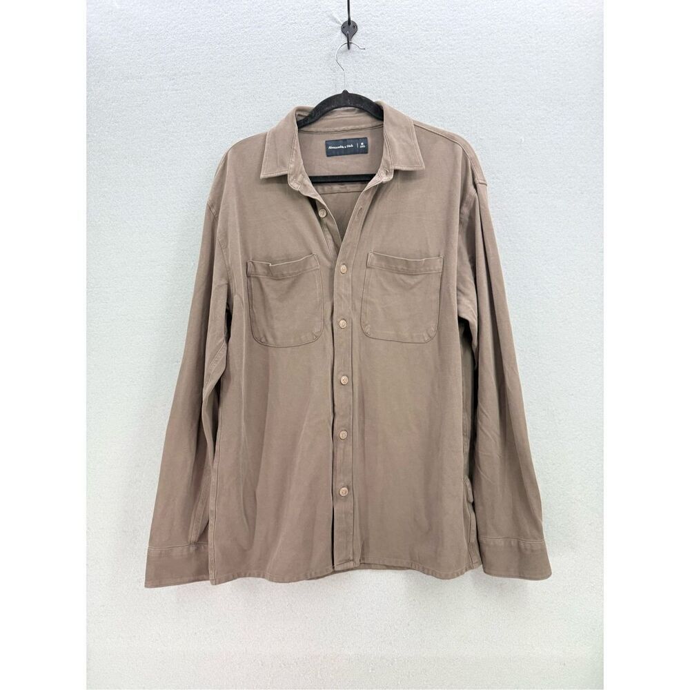 Abercrombie & Fitch Mens Tan Long Sleeve Button Down Knit Shirt Size Medium